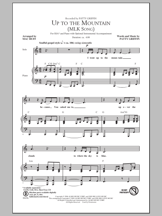 Download Mac Huff Up To The Mountain (MLK Song) Sheet Music