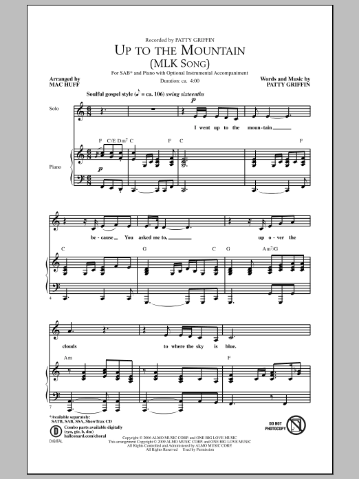 Download Mac Huff Up To The Mountain (MLK Song) Sheet Music