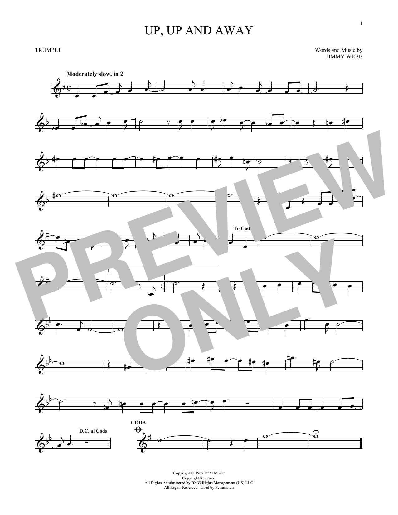 Download The Fifth Dimension Up, Up And Away Sheet Music