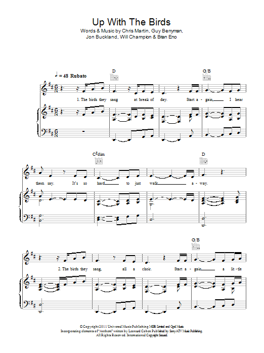 Download Coldplay Up With The Birds Sheet Music