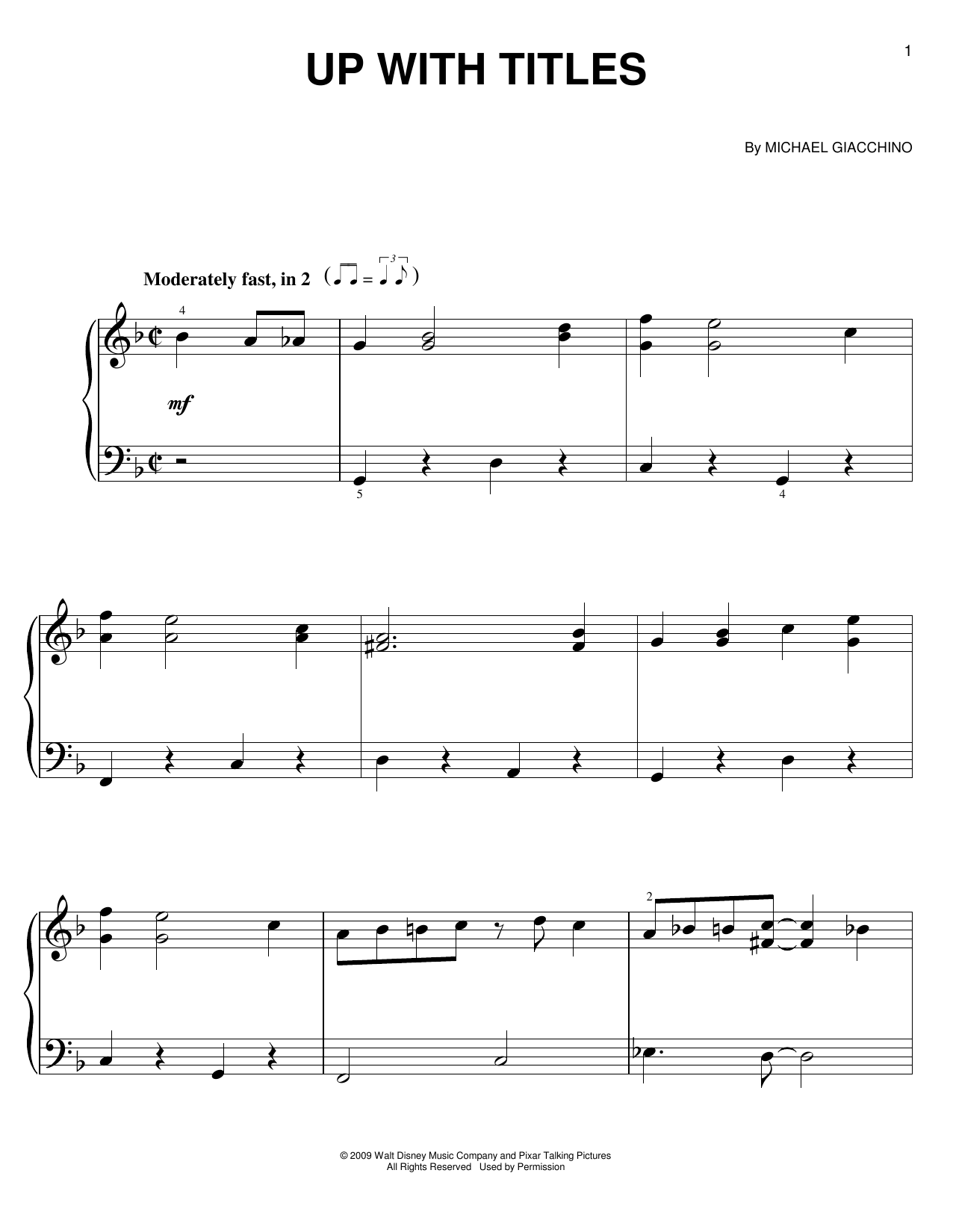 Download Michael Giacchino Up With Titles Sheet Music