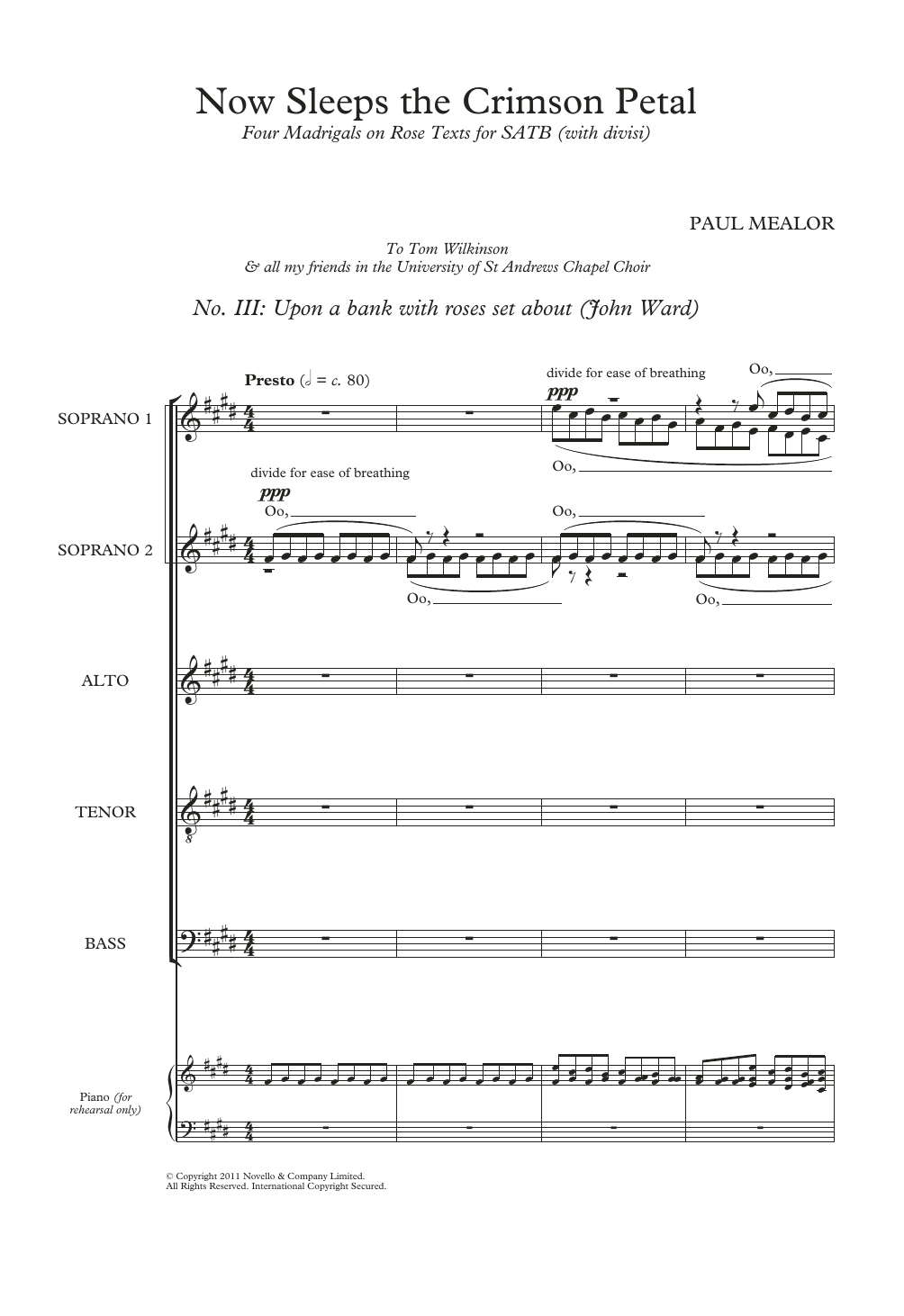 Download Paul Mealor Upon A Bank With Roses Set About (from Sheet Music