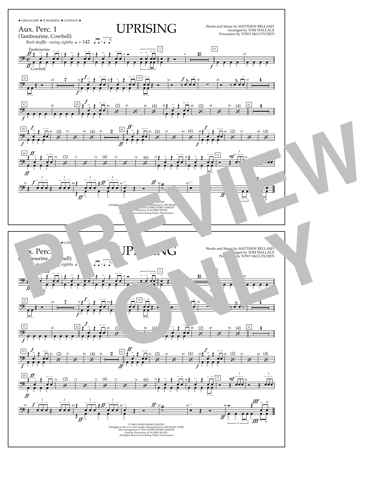 Download Tom Wallace Uprising - Aux. Perc. 1 Sheet Music