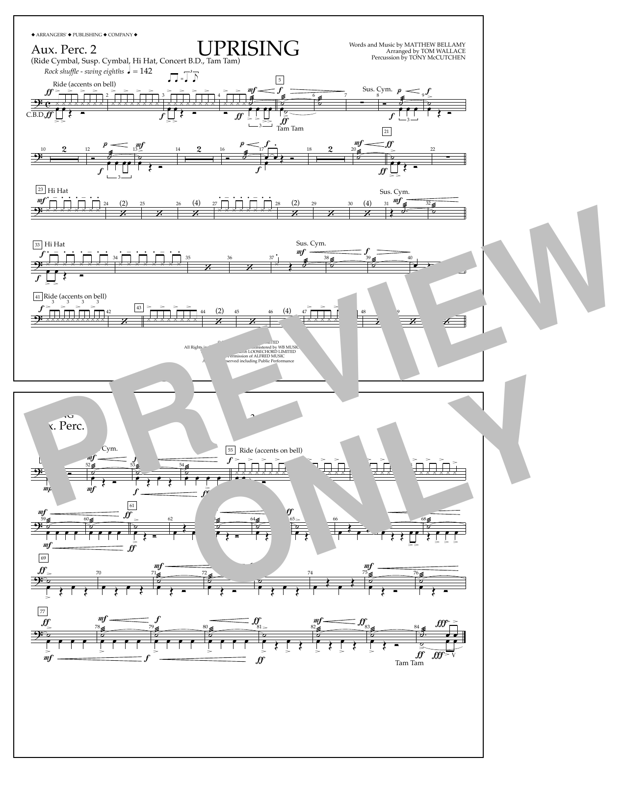 Download Tom Wallace Uprising - Aux. Perc. 2 Sheet Music
