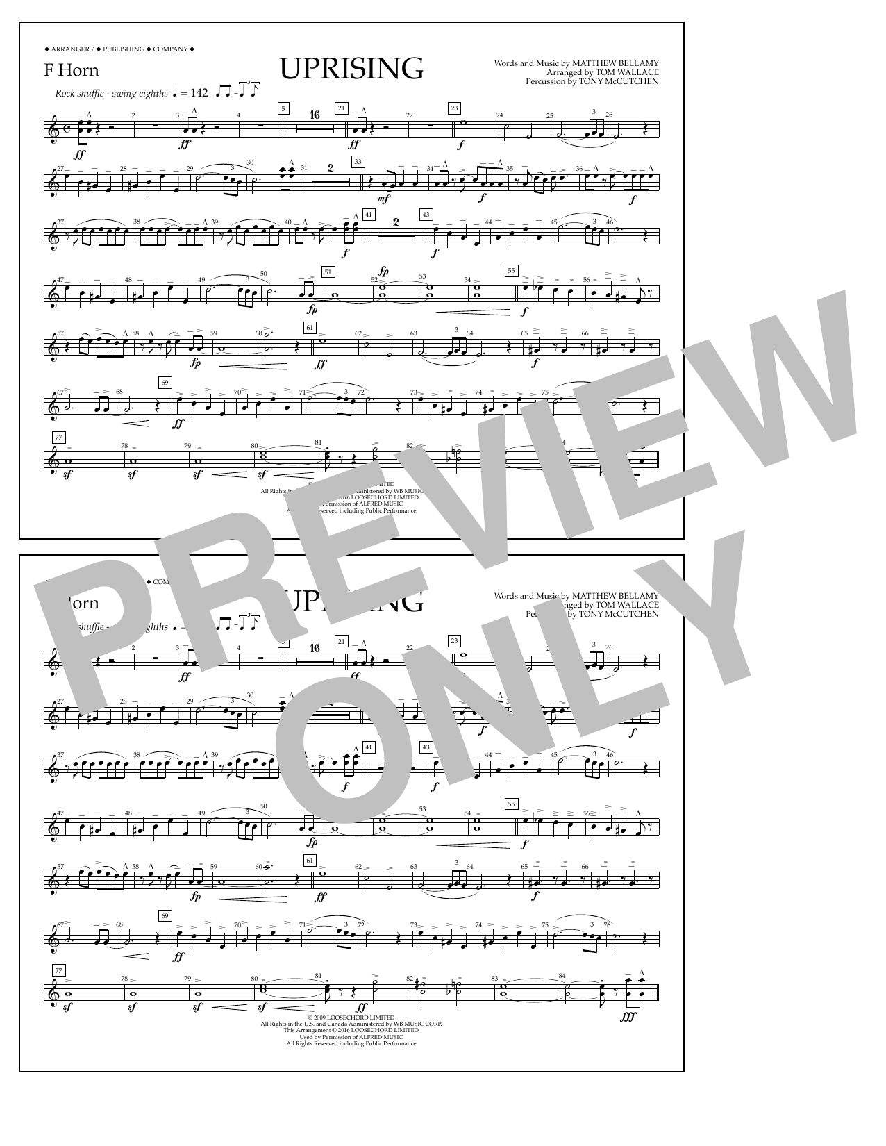 Download Tom Wallace Uprising - F Horn Sheet Music