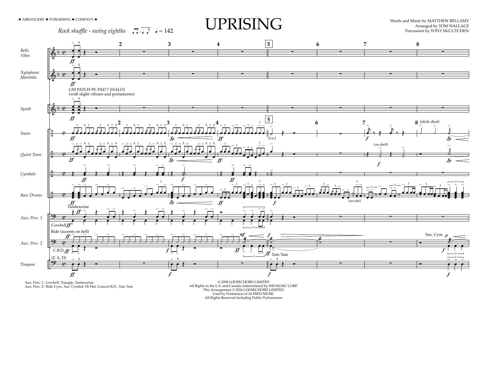 Download Tom Wallace Uprising - Percussion Score Sheet Music