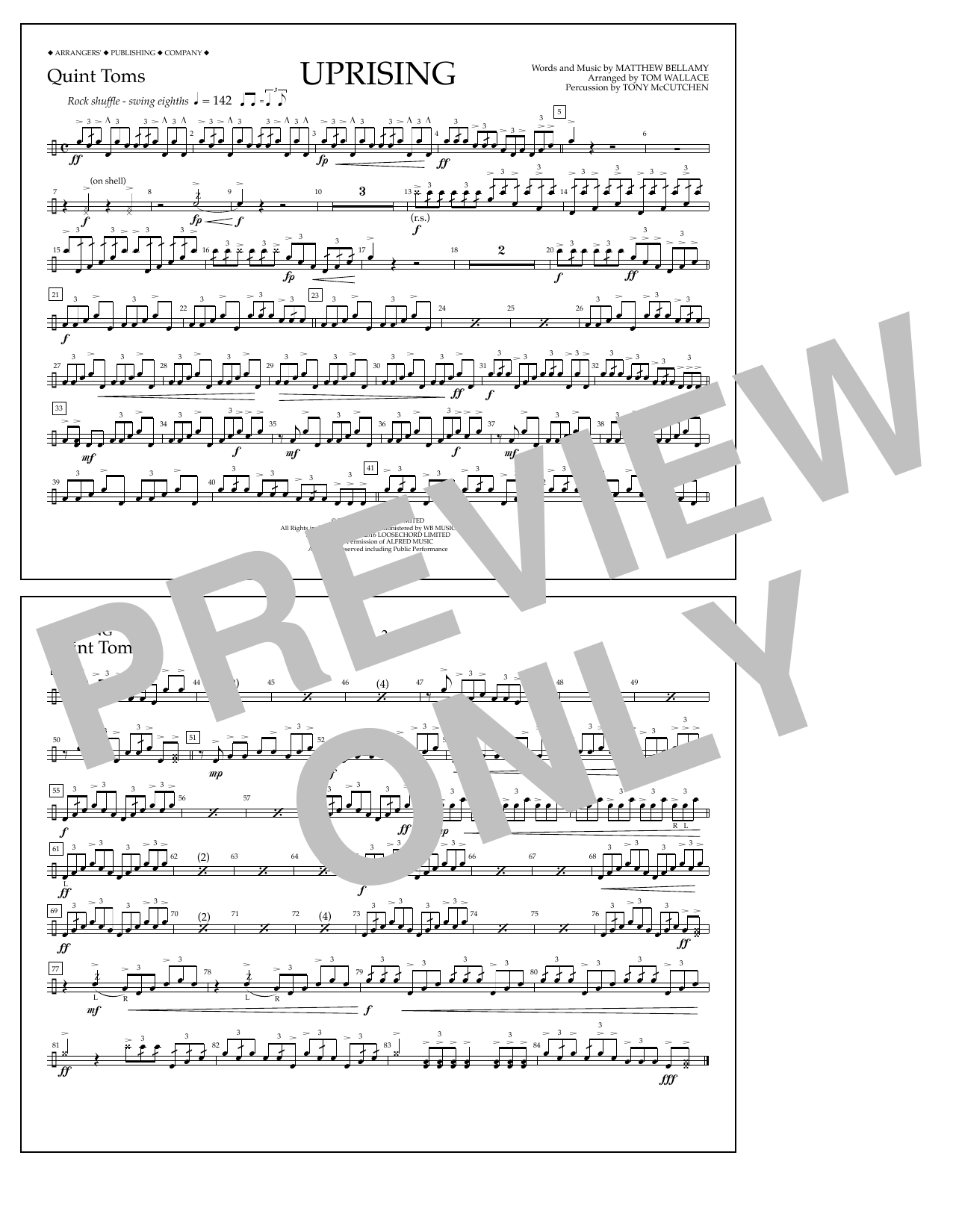 Download Tom Wallace Uprising - Quint-Toms Sheet Music