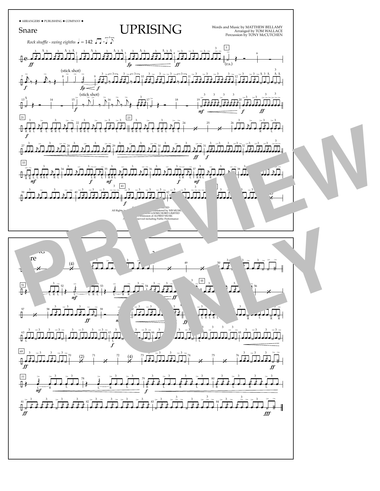 Download Tom Wallace Uprising - Snare Sheet Music