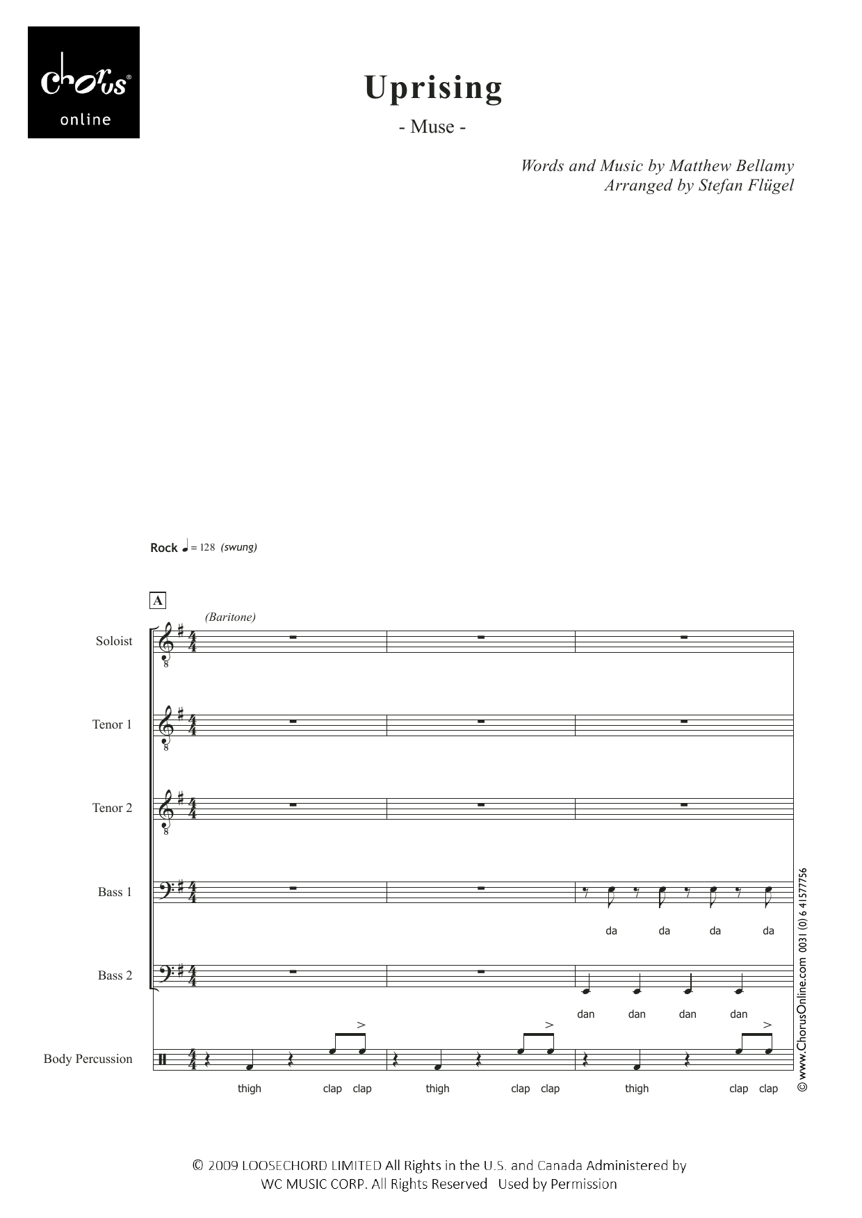 Muse Uprising (arr. Stefan Flügel) sheet music notes printable PDF score