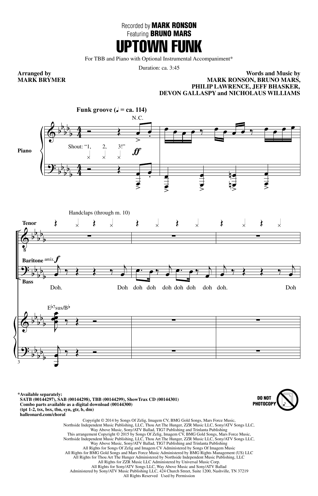 Download Mark Ronson Uptown Funk (feat. Bruno Mars) (arr. Ma Sheet Music