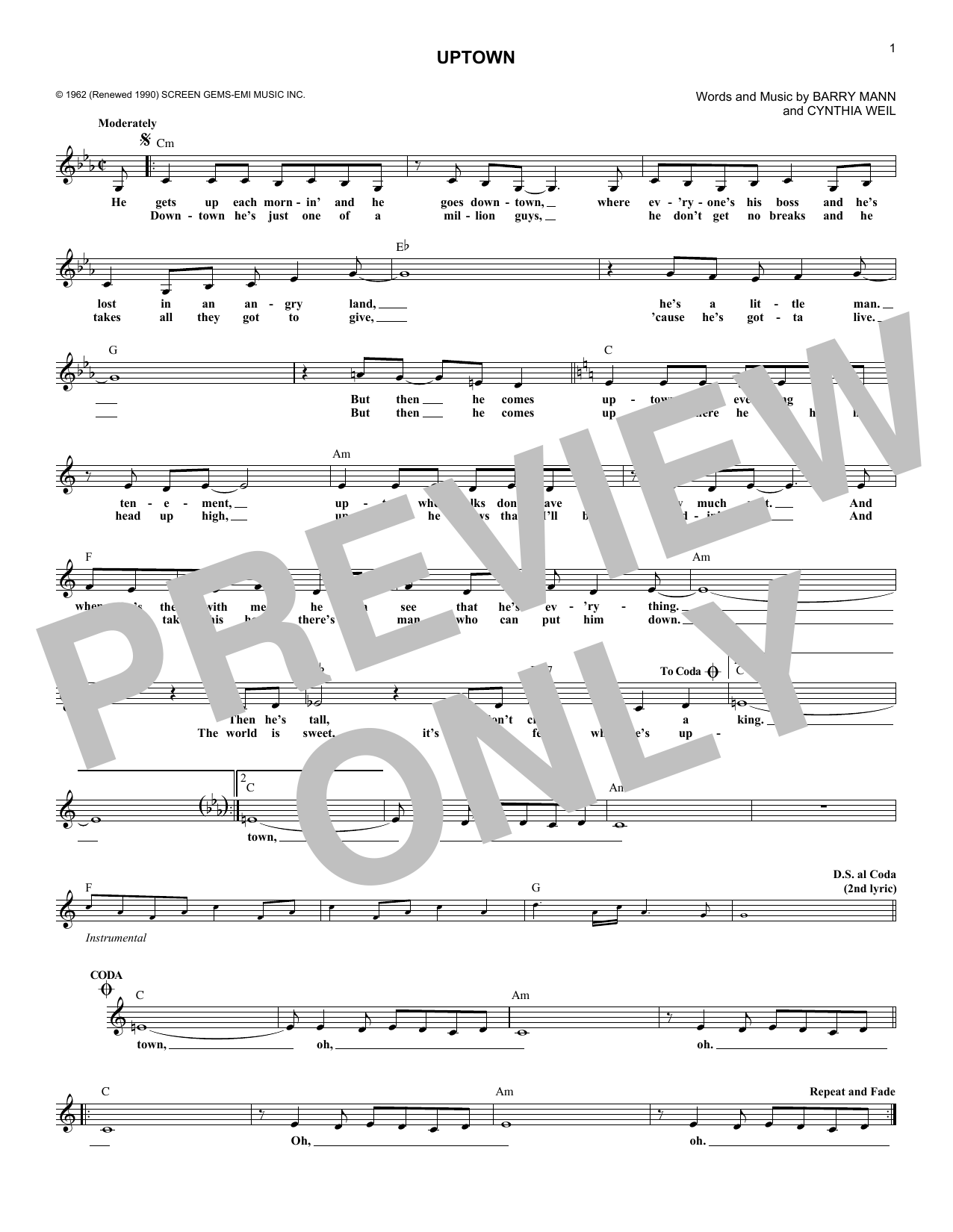 Download The Crystals Uptown Sheet Music