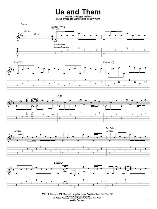 Download Pink Floyd Us And Them Sheet Music