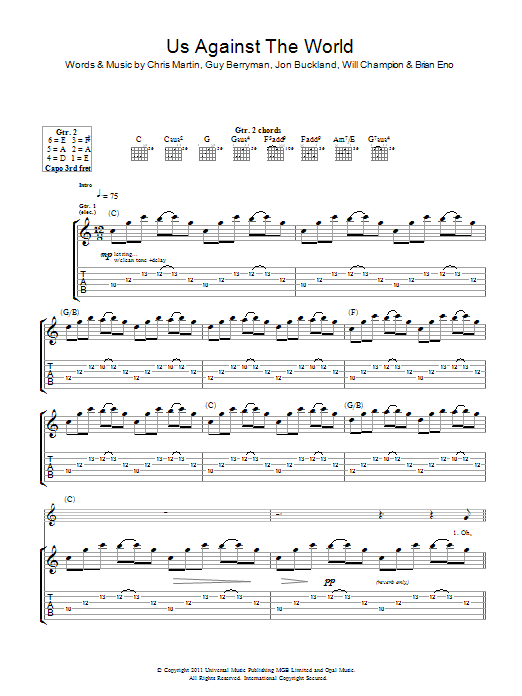 Download Coldplay Us Against The World Sheet Music