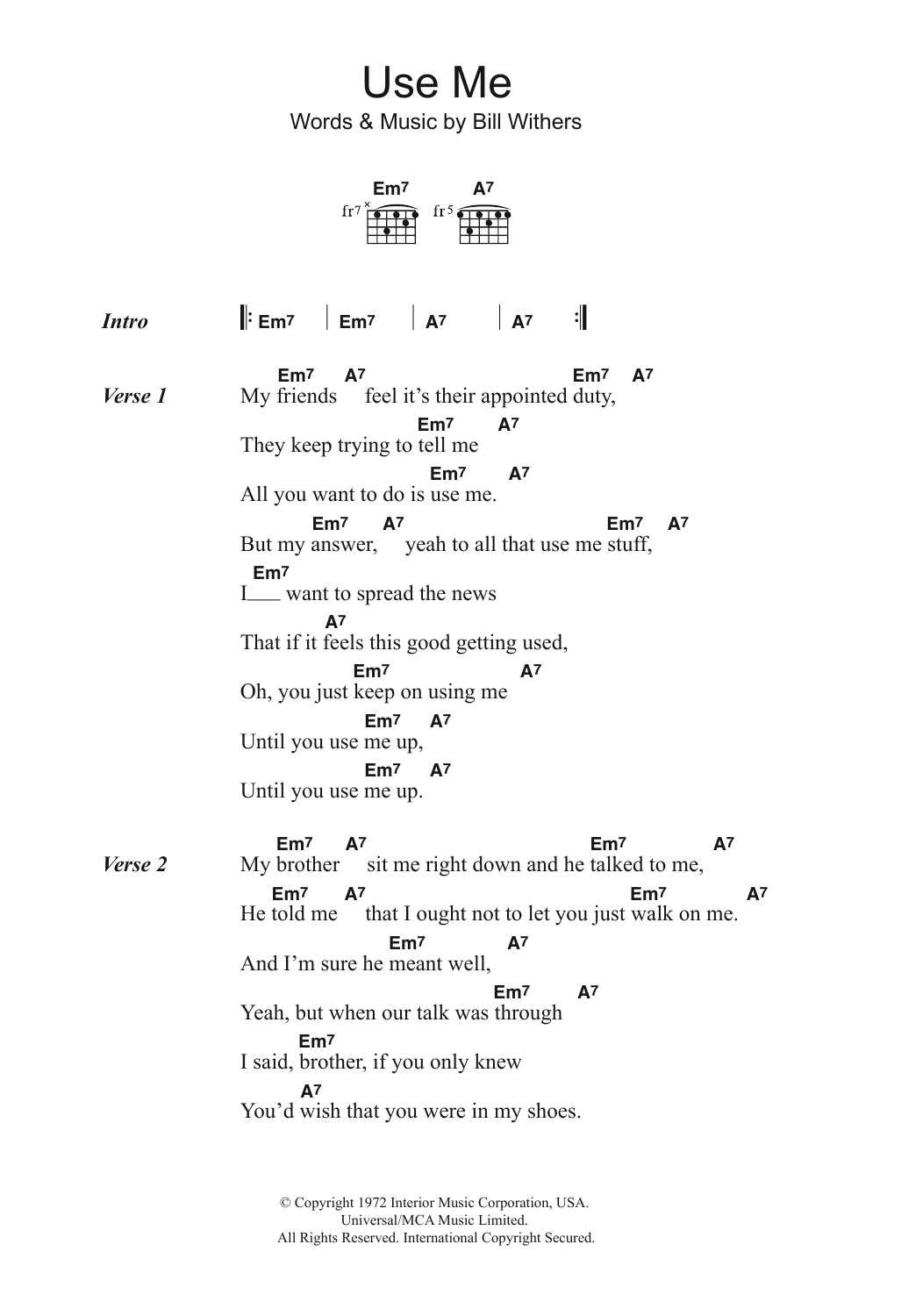 Download Bill Withers Use Me Sheet Music