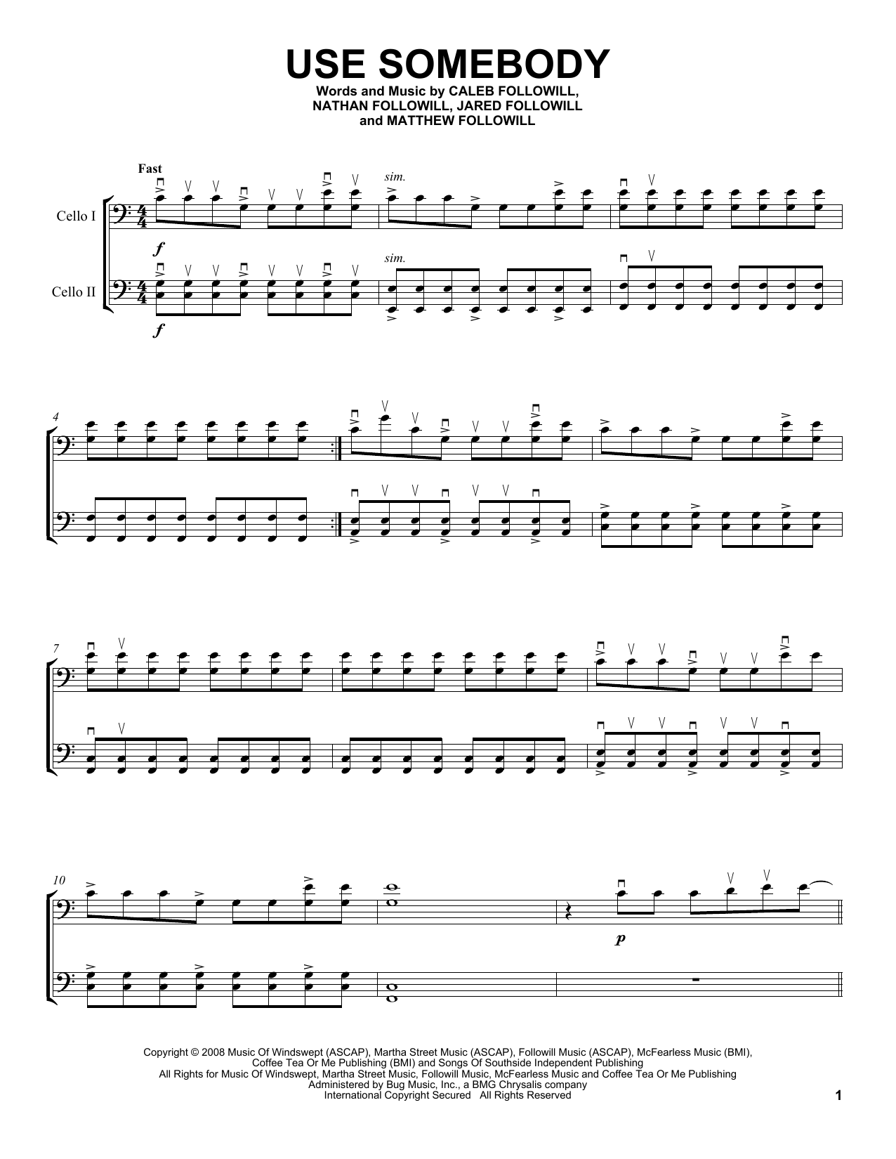 Download 2Cellos Use Somebody Sheet Music