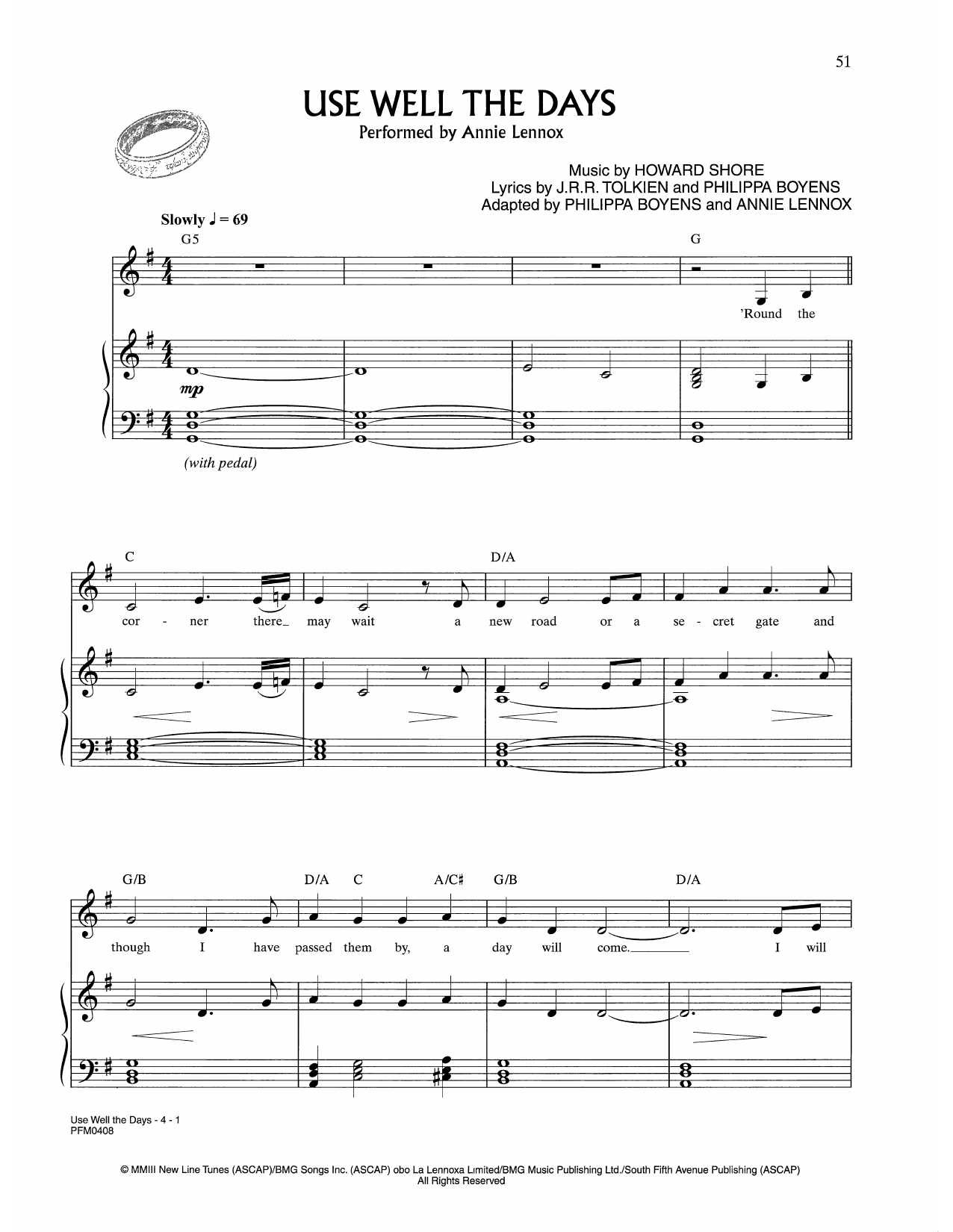 Download Annie Lennox Use Well The Days (from Lord Of The Rin Sheet Music