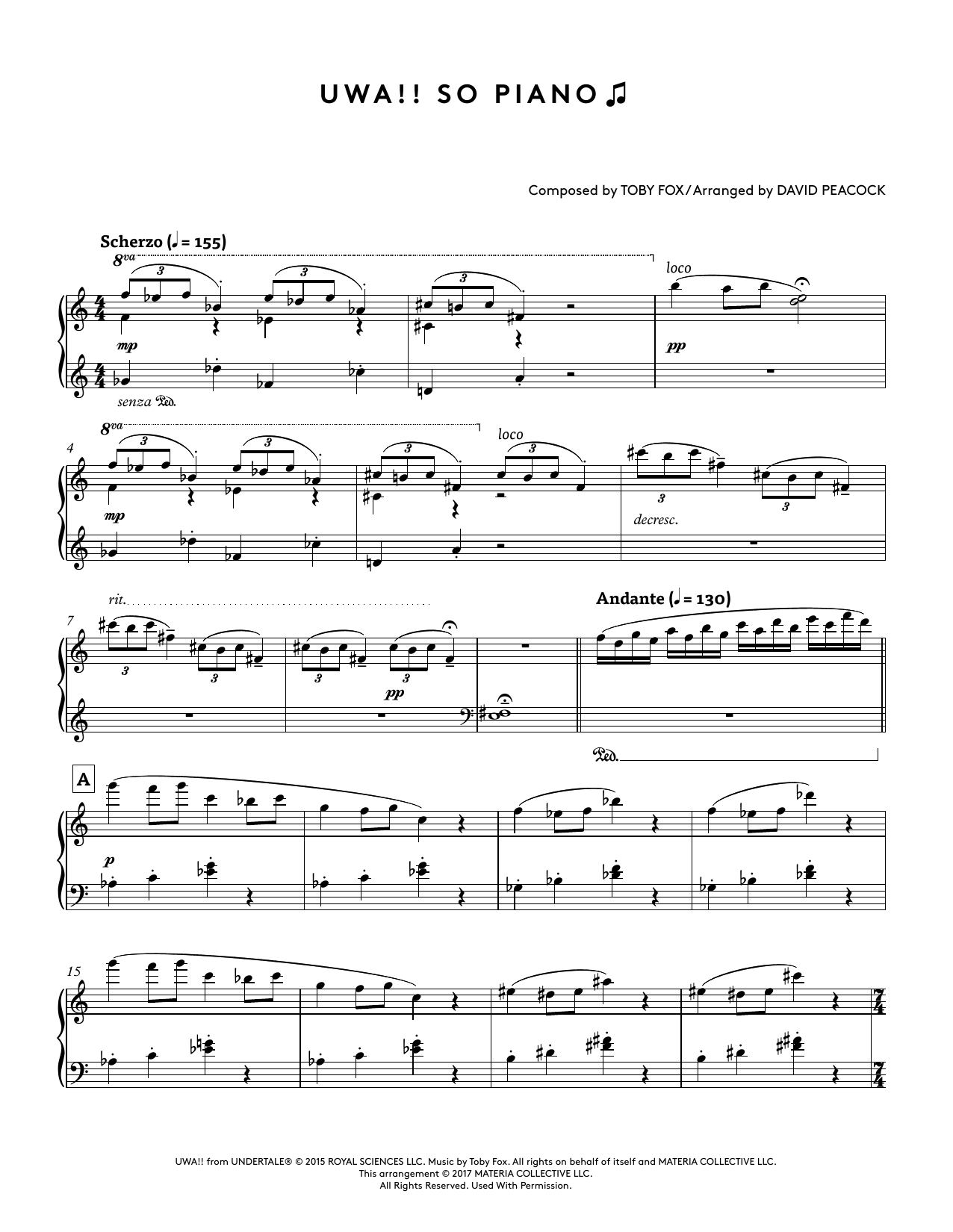 Download Toby Fox Uwa!! So Piano (from Undertale Piano Co Sheet Music