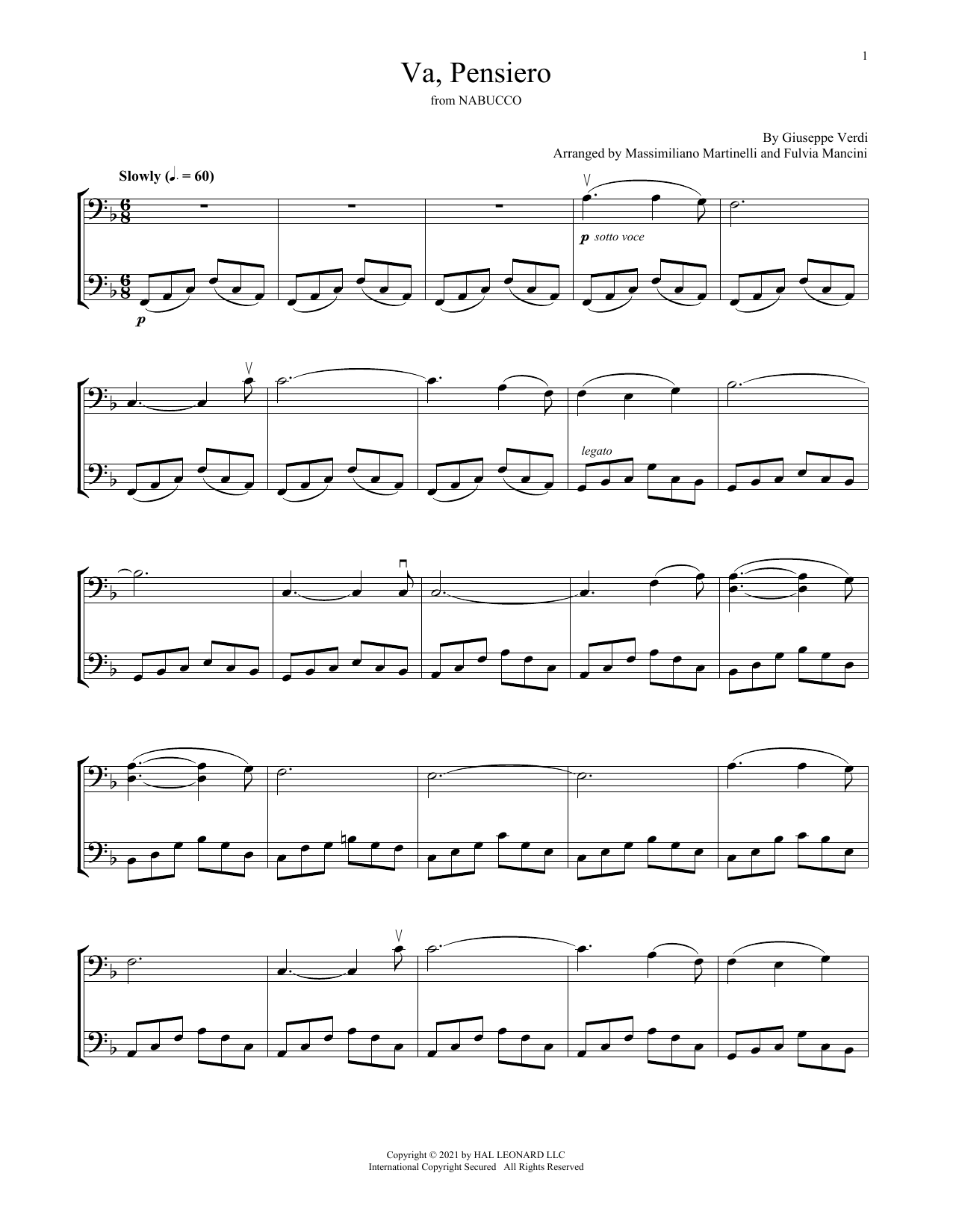 Download Mr & Mrs Cello Va, Pensiero (from Nabucco) Sheet Music
