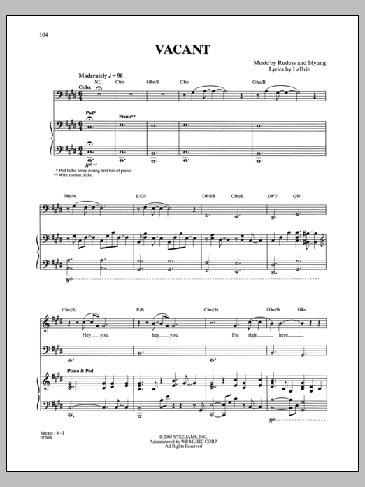 Download Dream Theater Vacant Sheet Music