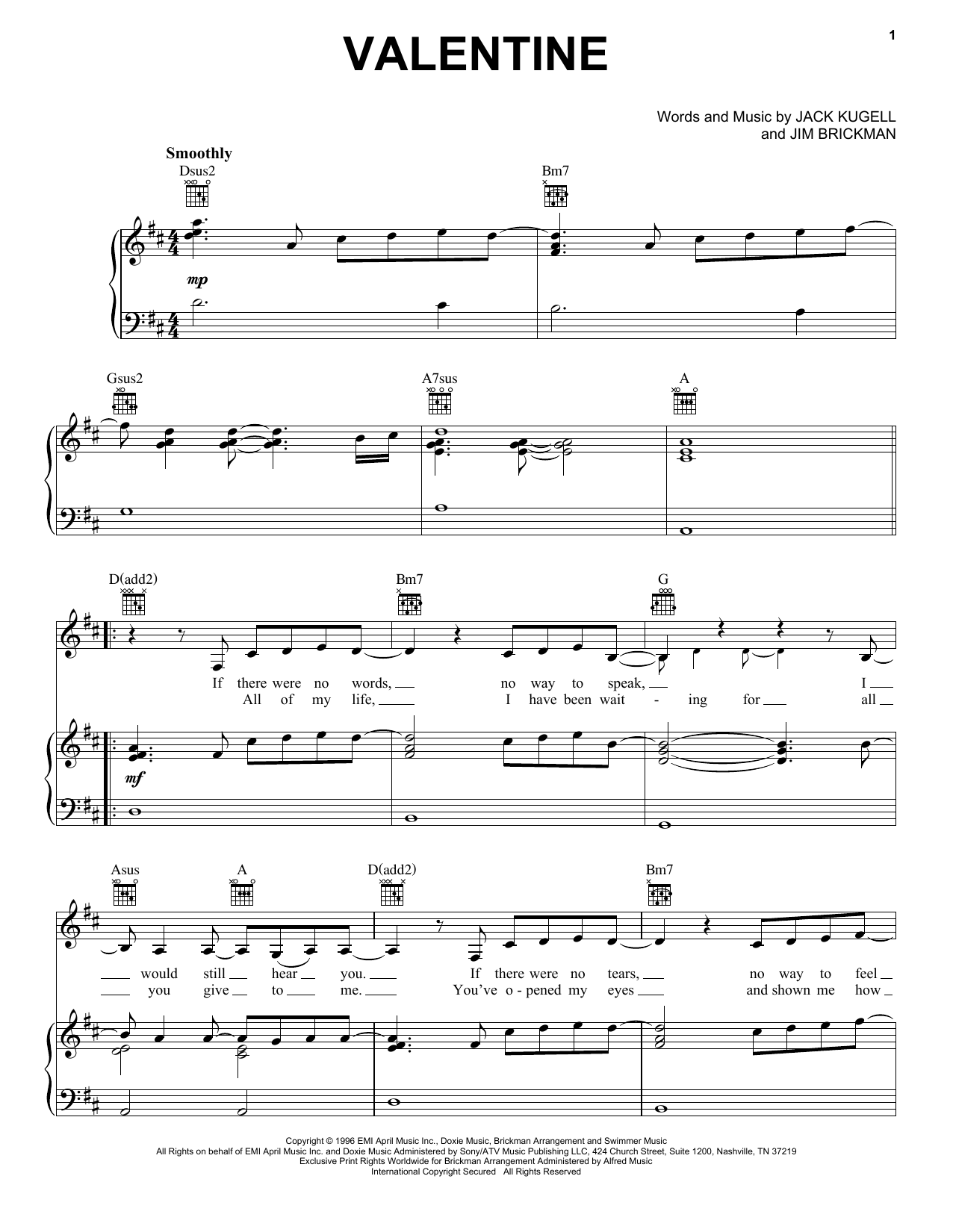 Download Jim Brickman with Martina McBride Valentine Sheet Music