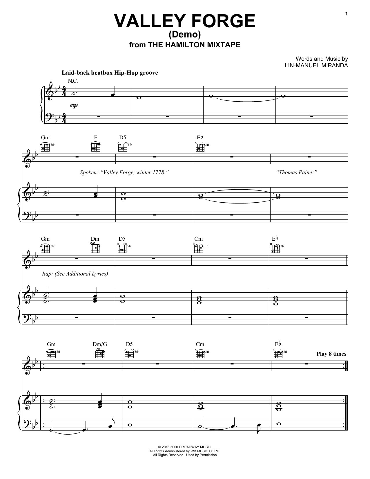 Download Lin-Manuel Miranda Valley Forge (Demo) (from The Hamilton Sheet Music