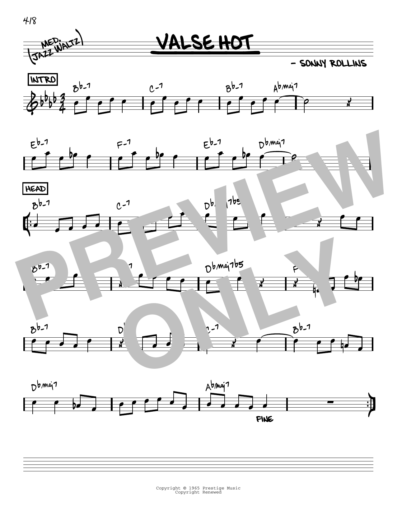 Download Sonny Rollins Valse Hot [Reharmonized version] (arr. Sheet Music