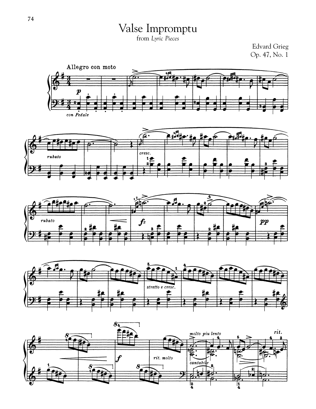 Download Edvard Grieg Valse Impromptu, Op. 47, No. 1 Sheet Music