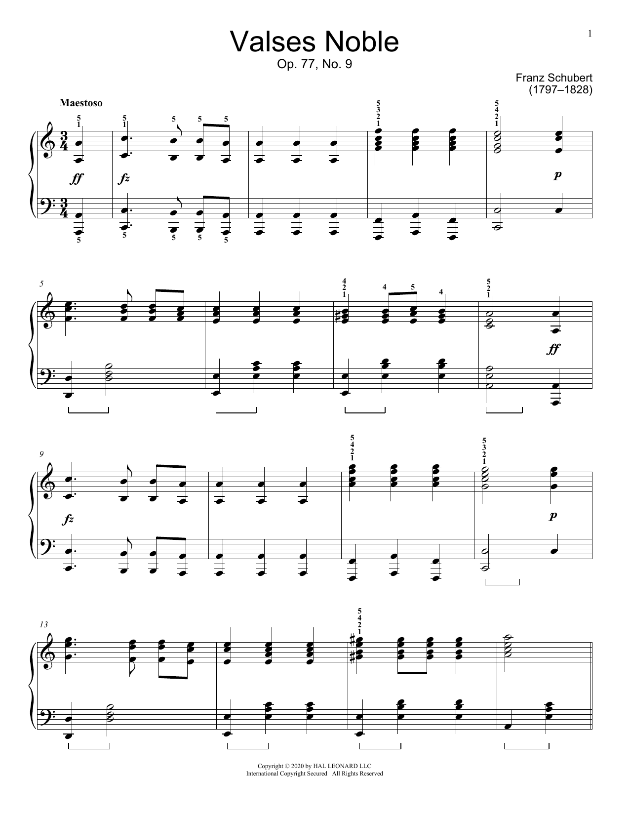 Download Franz Schubert Valses Noble, Op. 77, No. 9 Sheet Music