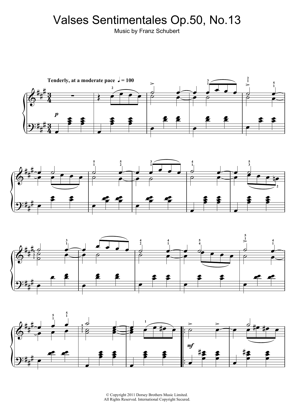 Download Franz Schubert Valses Sentimentales, Op.50 No.13 Sheet Music