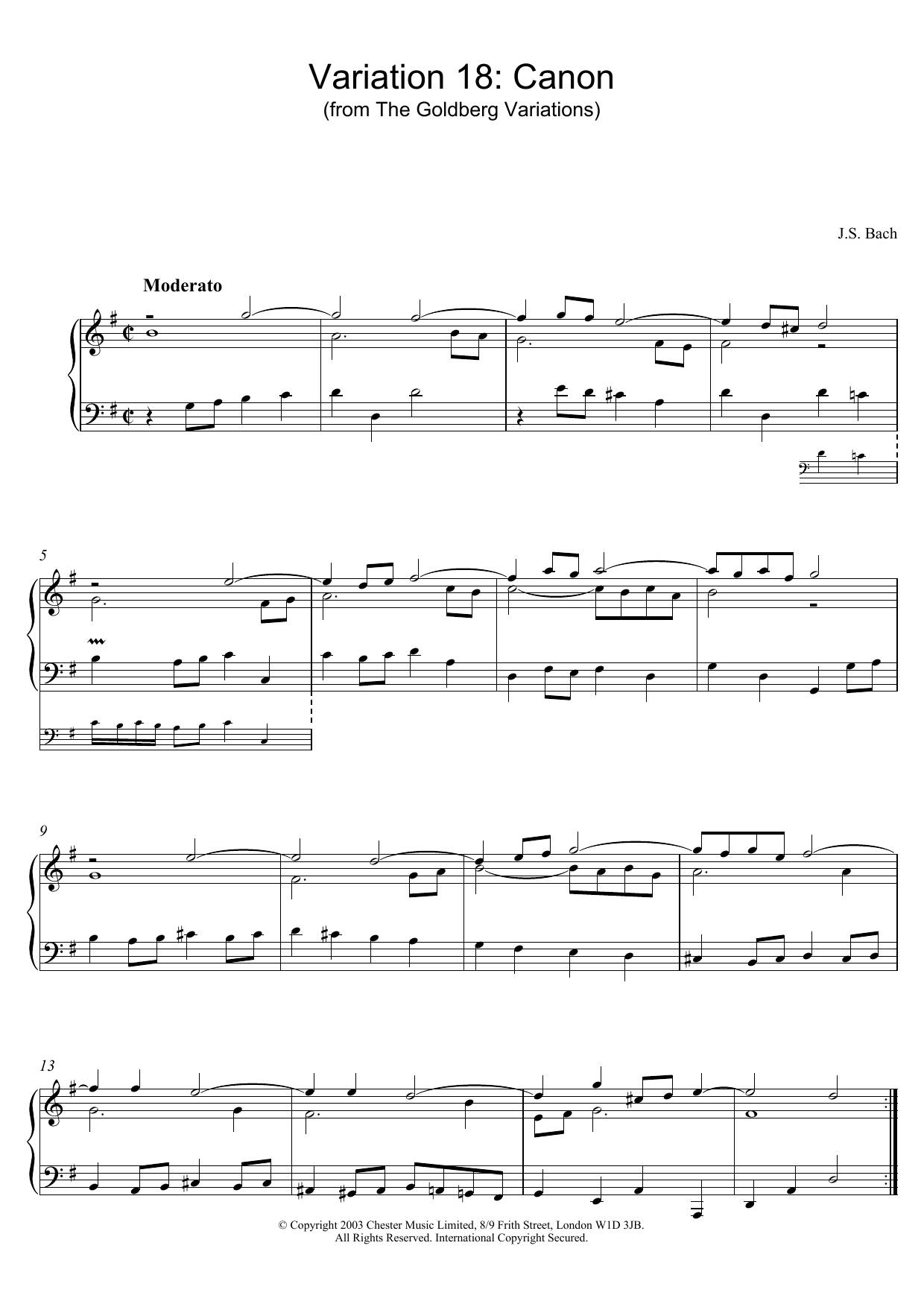 Download Johann Sebastian Bach Variation 18: Canon (from The Goldberg Sheet Music