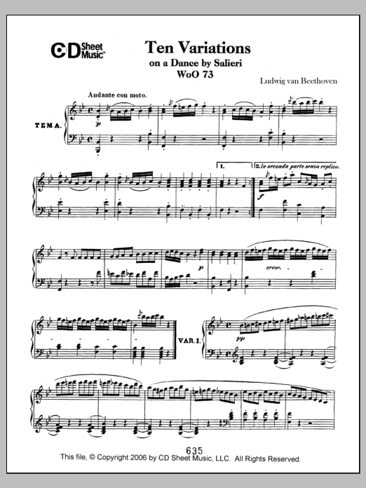Download Ludwig van Beethoven Variations (10) On A Duet By Salieri, W Sheet Music