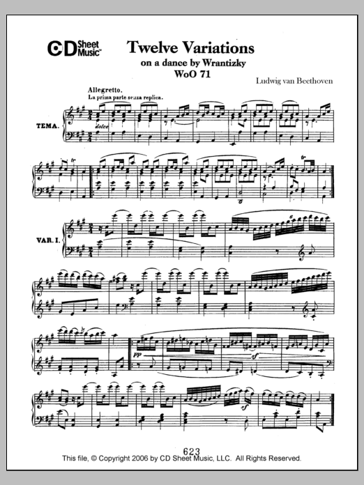 Download Ludwig van Beethoven Variations (12) On A Dance By Wrantizky Sheet Music