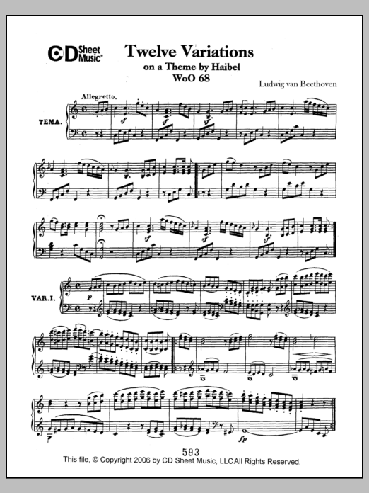 Download Ludwig van Beethoven Variations (12) On A Theme By Haibel, W Sheet Music