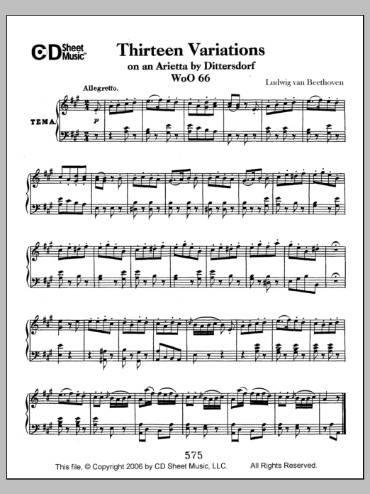 Download Ludwig van Beethoven Variations (13) On An Arietta By Ditter Sheet Music