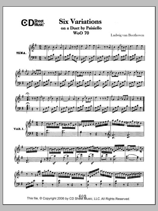 Download Ludwig van Beethoven Variations (6) On A Duet By Paisiello, Sheet Music