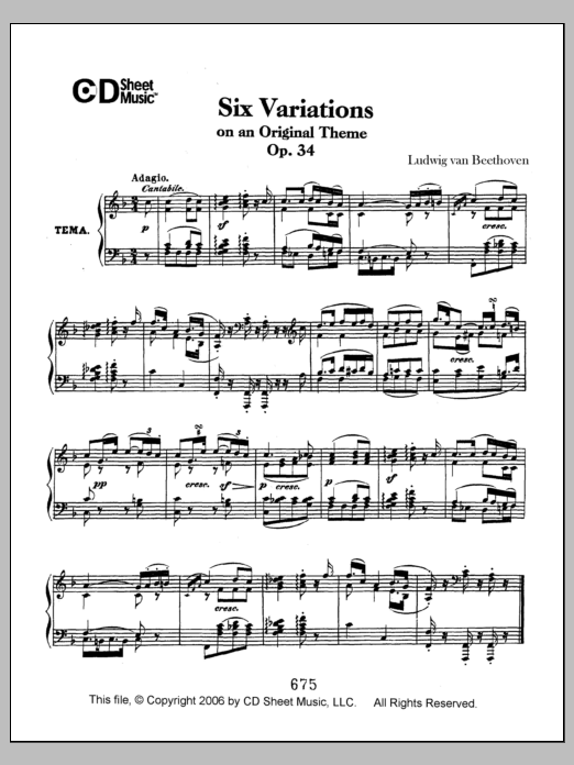 Download Ludwig van Beethoven Variations (6) On An Original Theme, Op Sheet Music
