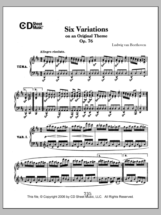 Download Ludwig van Beethoven Variations (6) On An Original Theme, Op Sheet Music