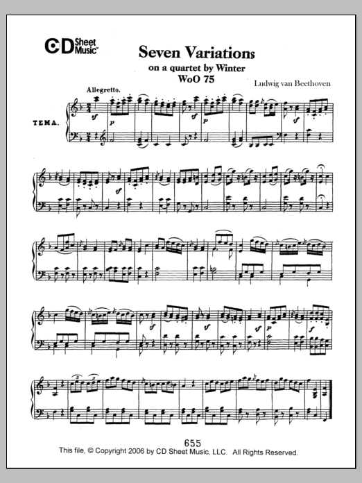 Download Ludwig van Beethoven Variations (7) On A Quartet By Winter, Sheet Music
