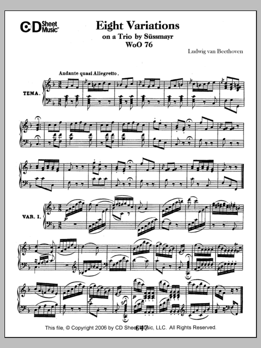 Download Ludwig van Beethoven Variations (8) On A Trio By Sussmayr, W Sheet Music