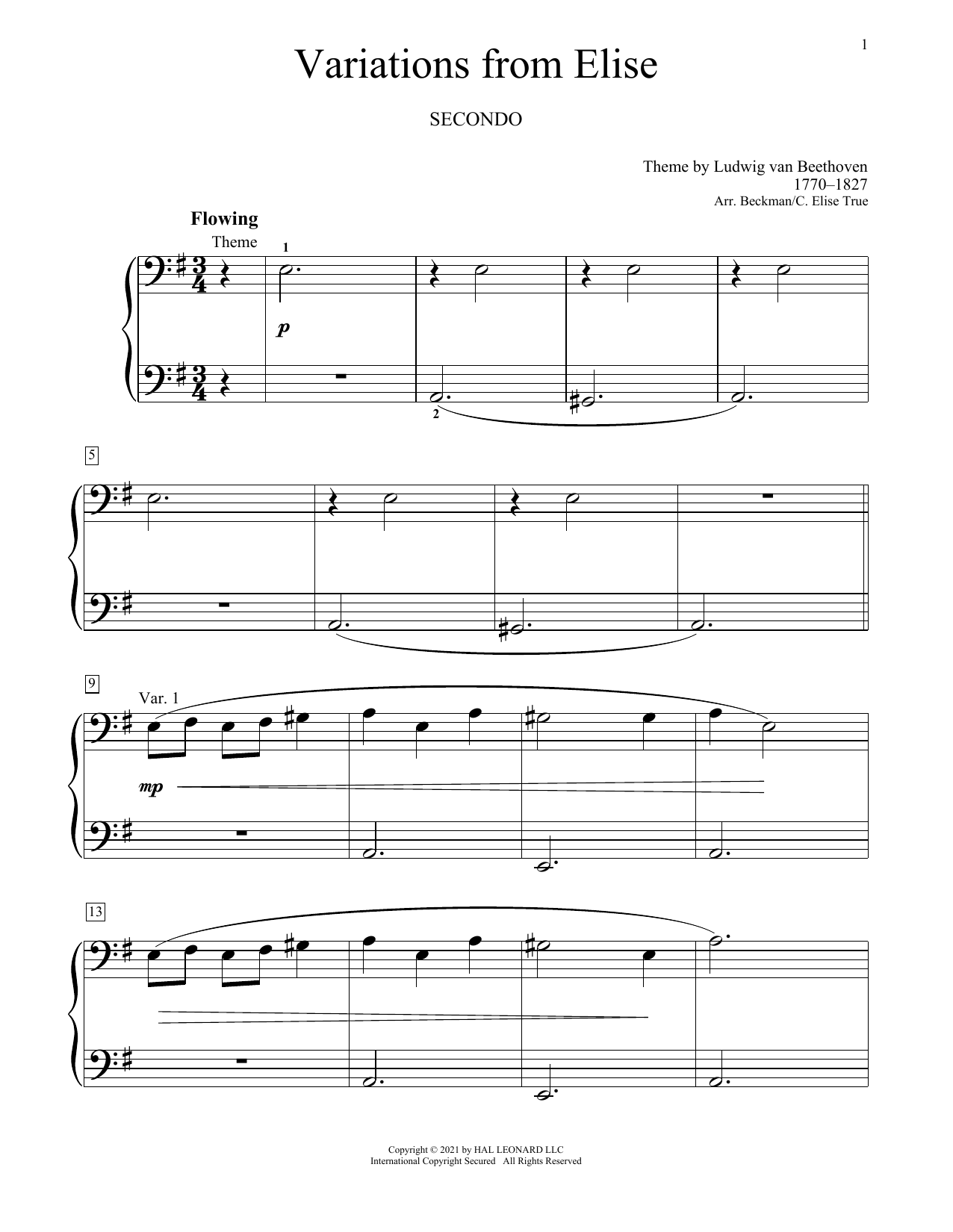 Download Ludwig van Beethoven Variations From Elise Sheet Music