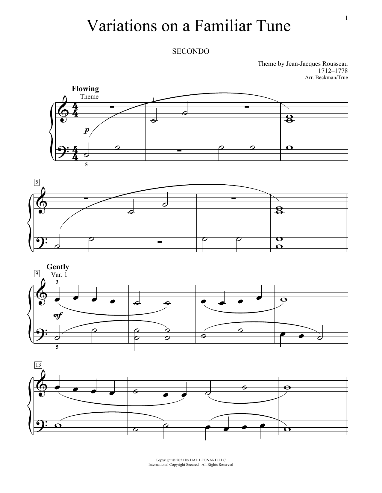 Download Jean-Jacques Rousseau Variations On A Familiar Tune Sheet Music