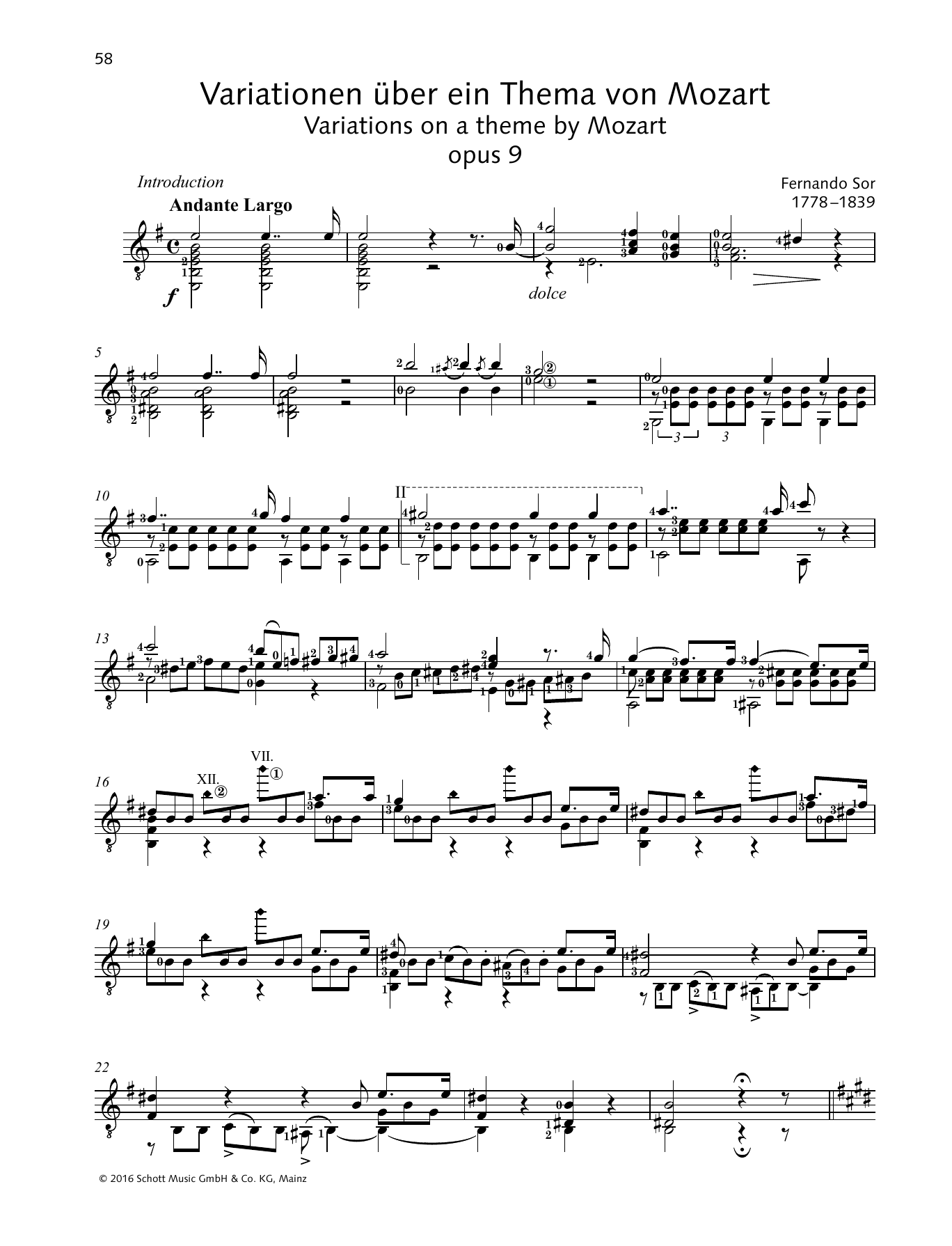 Download Fernando Sor Variations on a Theme by Mozart Sheet Music