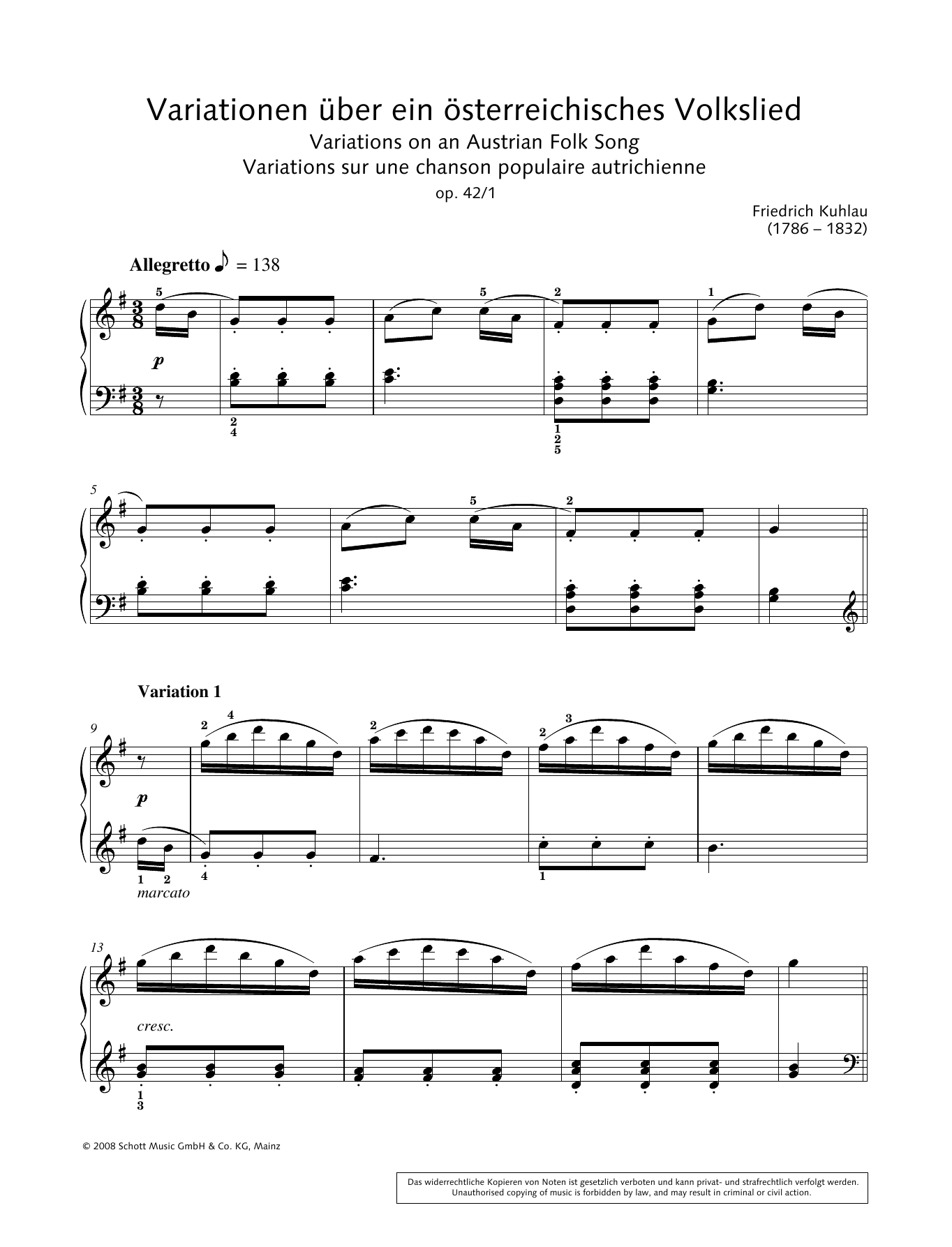 Download Hans-Gunter Heumann Variations on an Austrian Folk Song Sheet Music