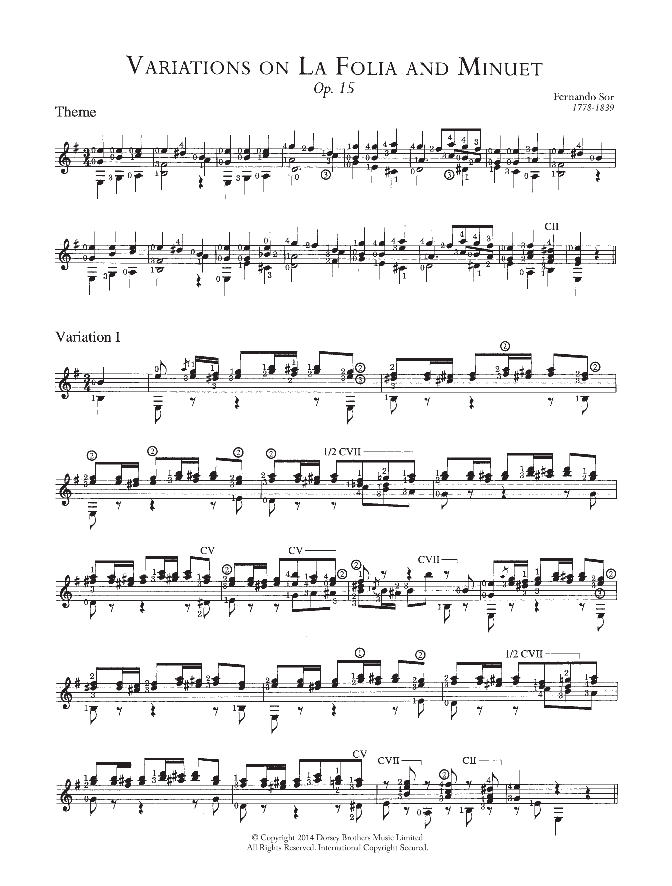 Download Fernando Sor Variations On La Folia And Minuet, Op.1 Sheet Music
