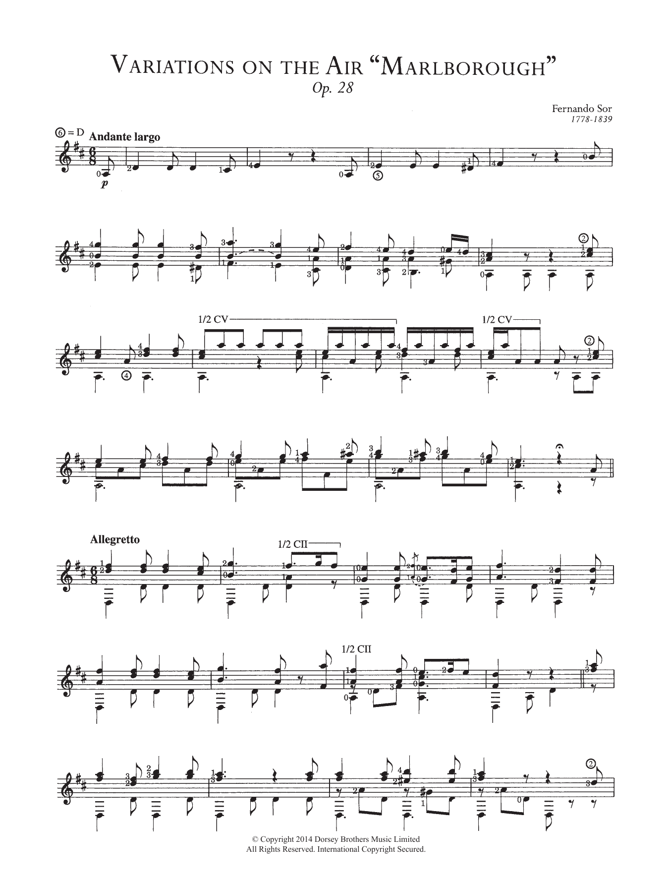 Download Fernando Sor Variations On The Air 'Marlborough', Op Sheet Music