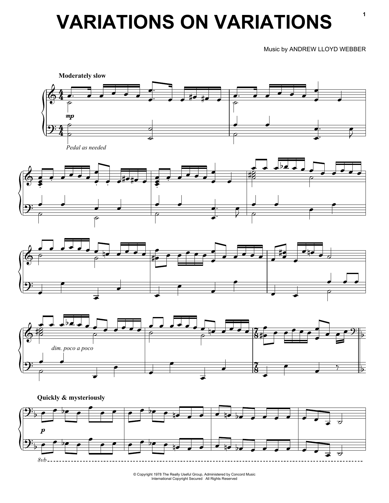 Download Andrew Lloyd Webber Variations On Variations Sheet Music