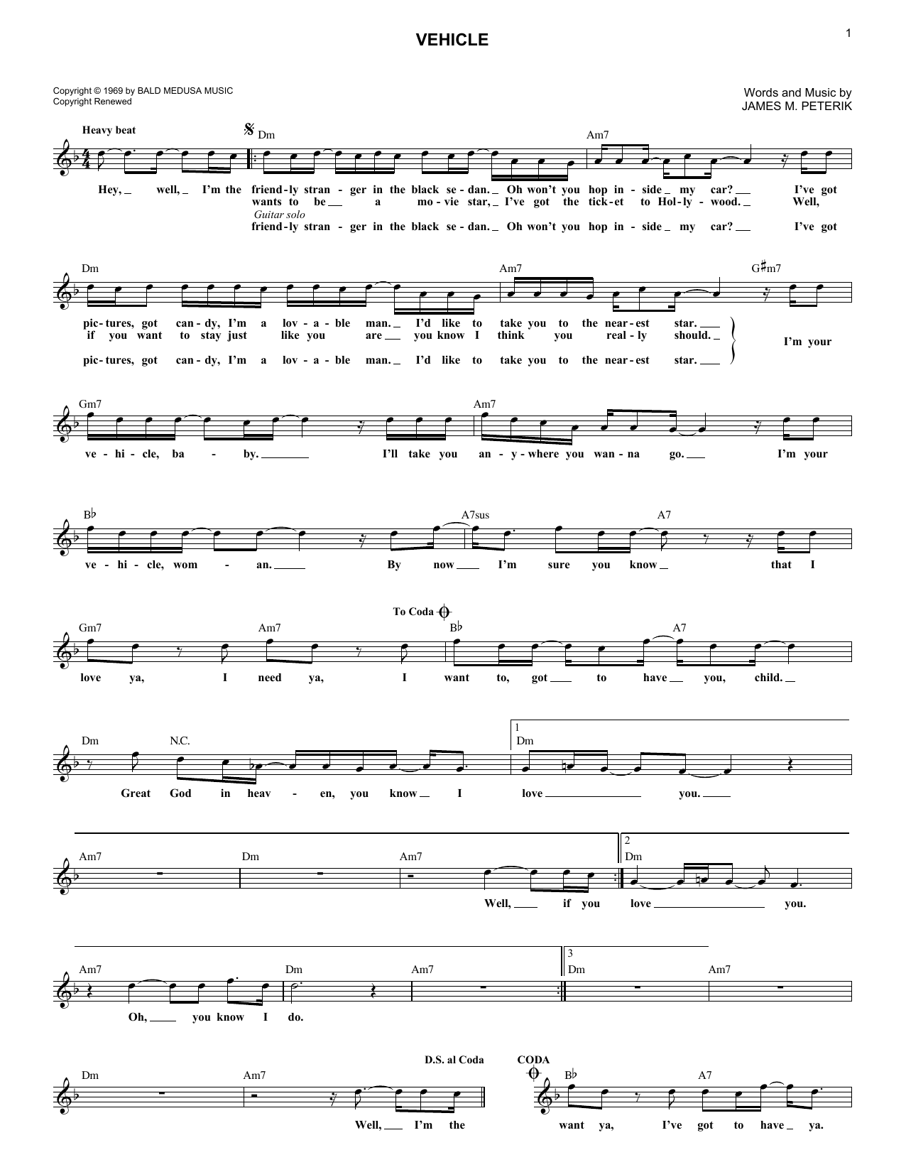 Download The Ides Of March Vehicle Sheet Music