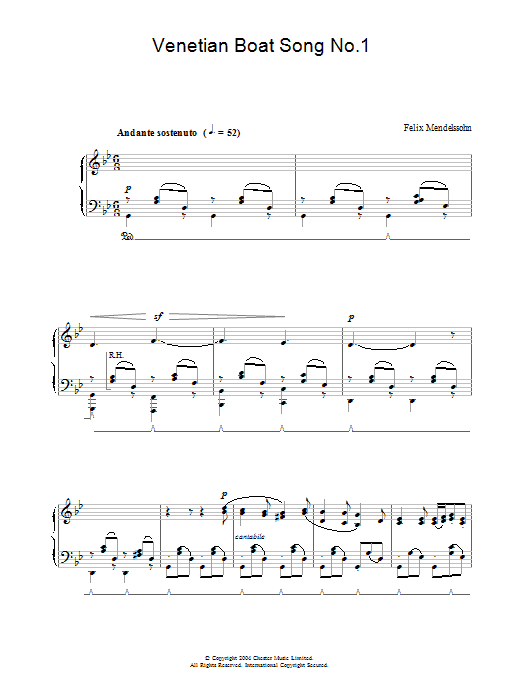 Download Felix Mendelssohn Venetian Boat Song No.1 Sheet Music