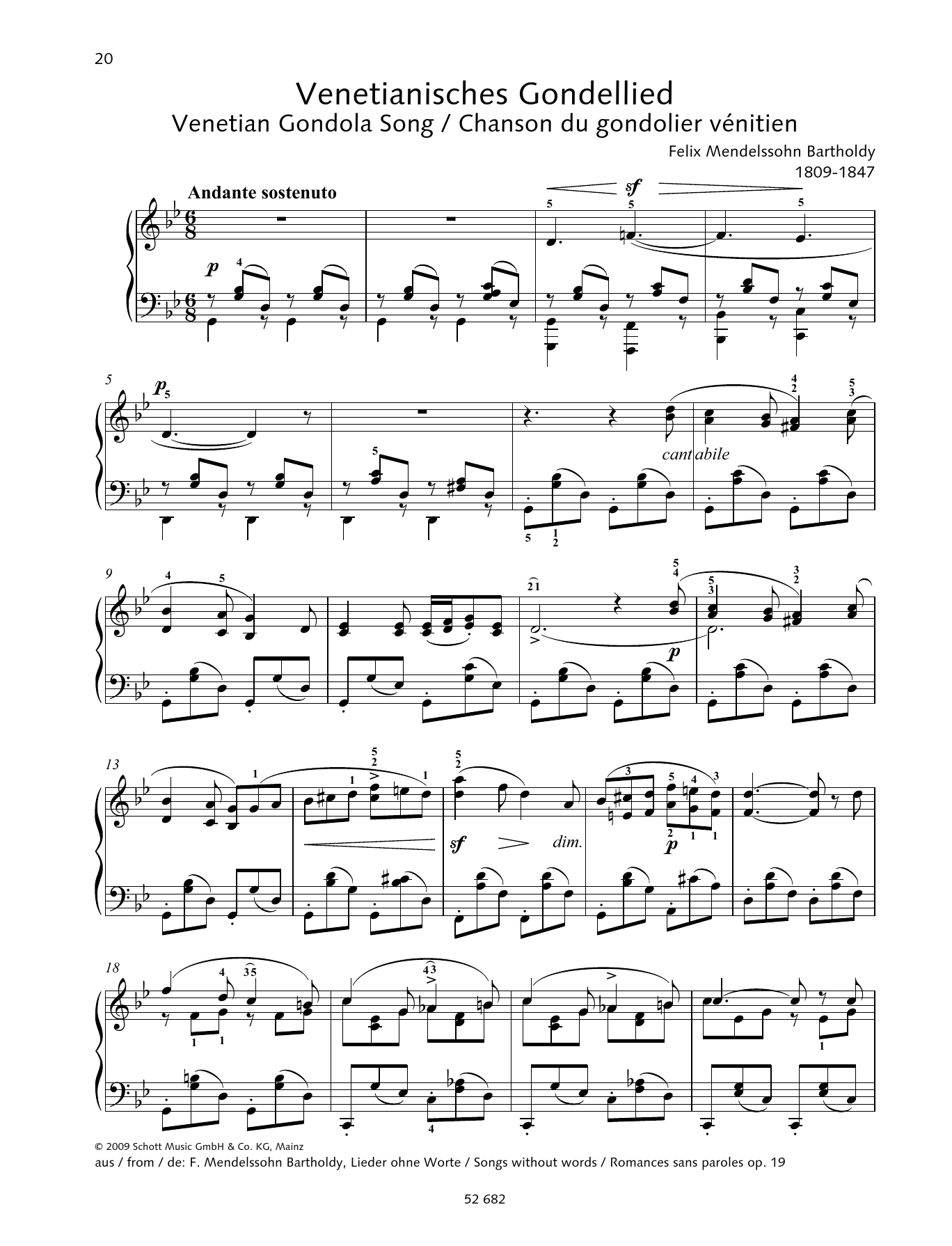Download Felix Mendelssohn Bartholdy Venetian Gondola Song in G minor Sheet Music