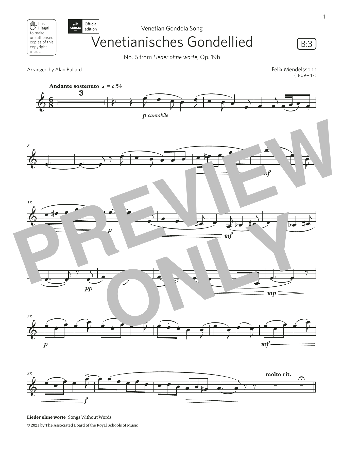 Download Felix Mendelssohn Venetianisches Gondellied (Grade 3 List Sheet Music